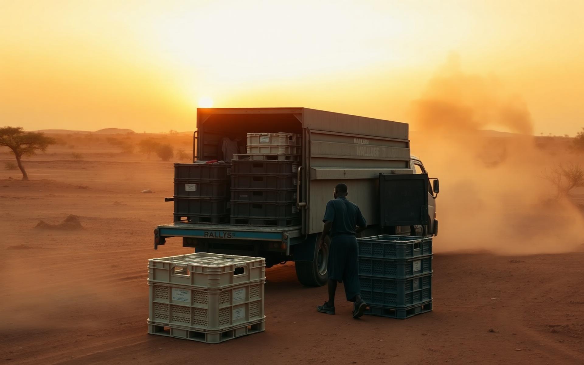 Humanitarian supply delivery at dawn in East Africa