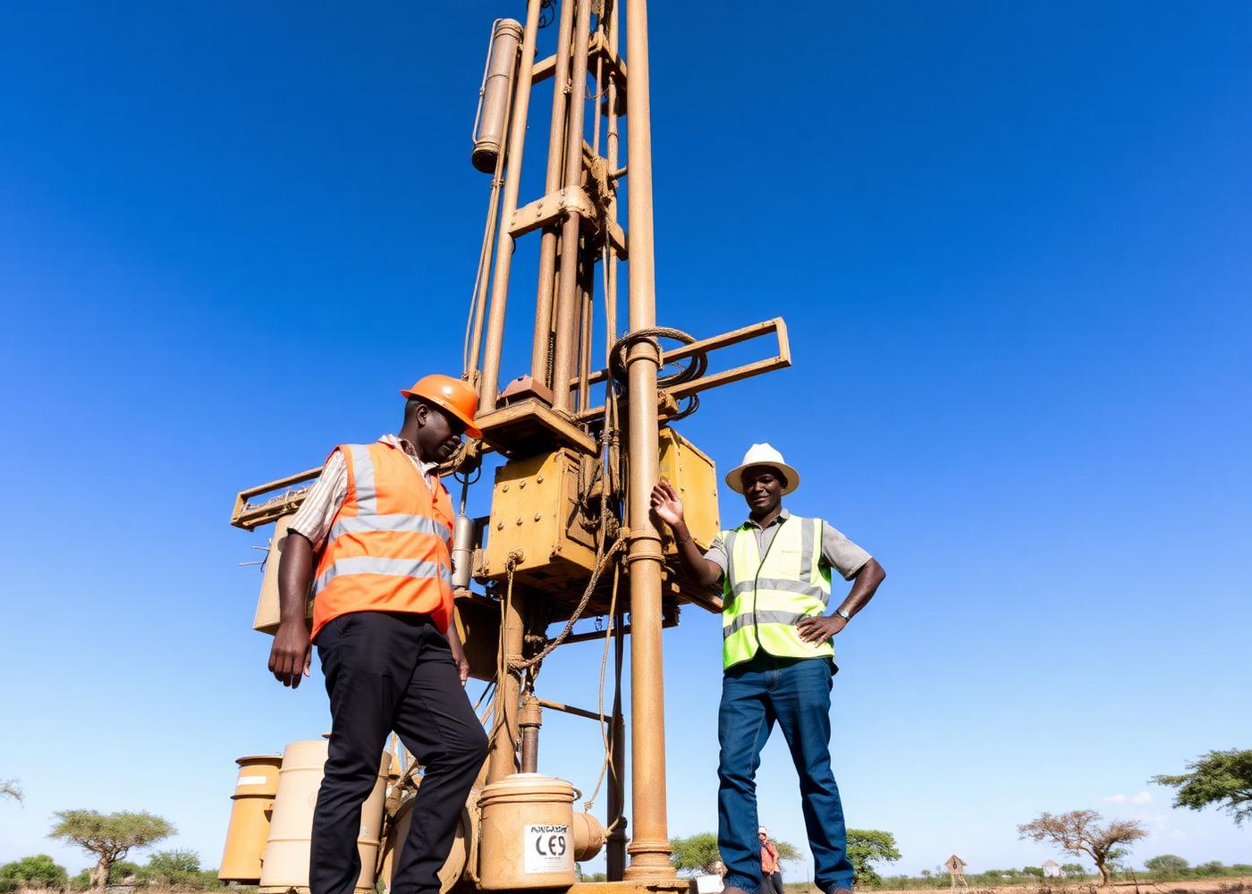 RECOM Corp engineers on-site with a water drilling rig in East Africa